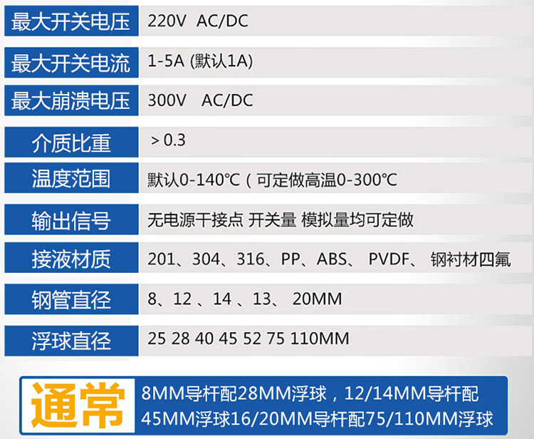 浮球式液位變送器技術(shù)參數(shù)對(duì)照表